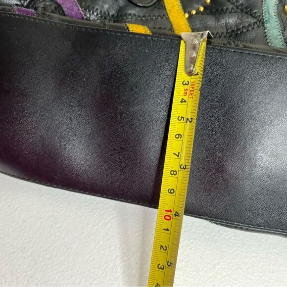 Vintage Black Patchwork Suede Studded Shoulder Handbag Faux Leather Multicolor - Picture 13 of 14